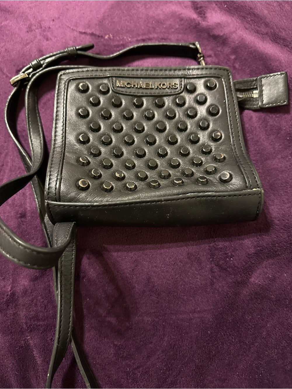 MICHAEL KORS Black Leather Studded Crossbody